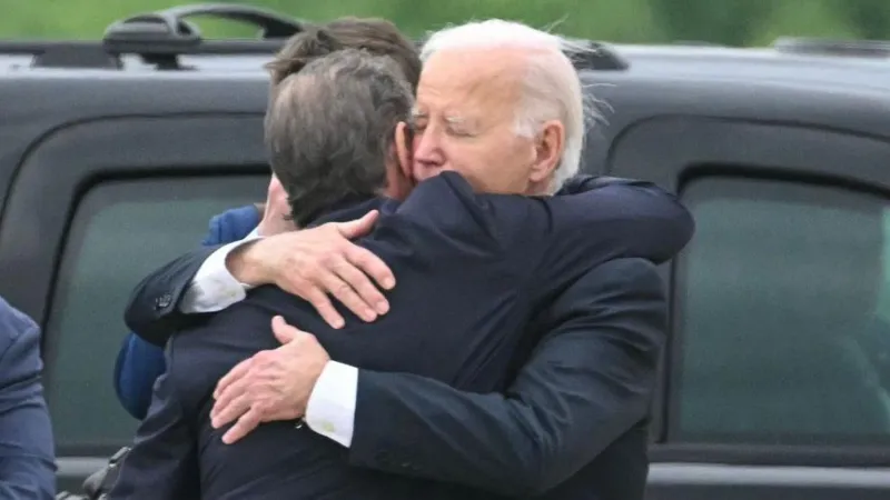 President Biden hugs his son. Hunter, after the verdict/Getty Images