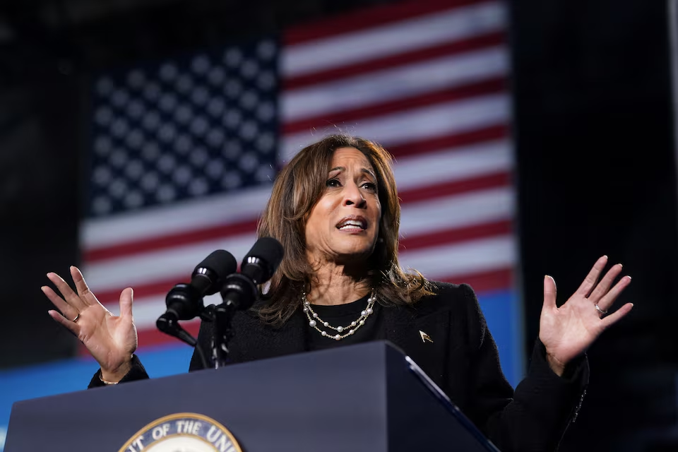 Kamala Harris addresses supporters during a rally in Pennsylvania on Monday, November 4, 2024/Reuters