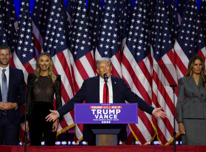 Donald Trump addresses his supporters at Palm Beach/Reuters