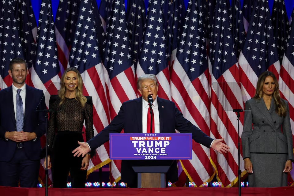 Donald Trump addresses his supporters at Palm Beach/Reuters